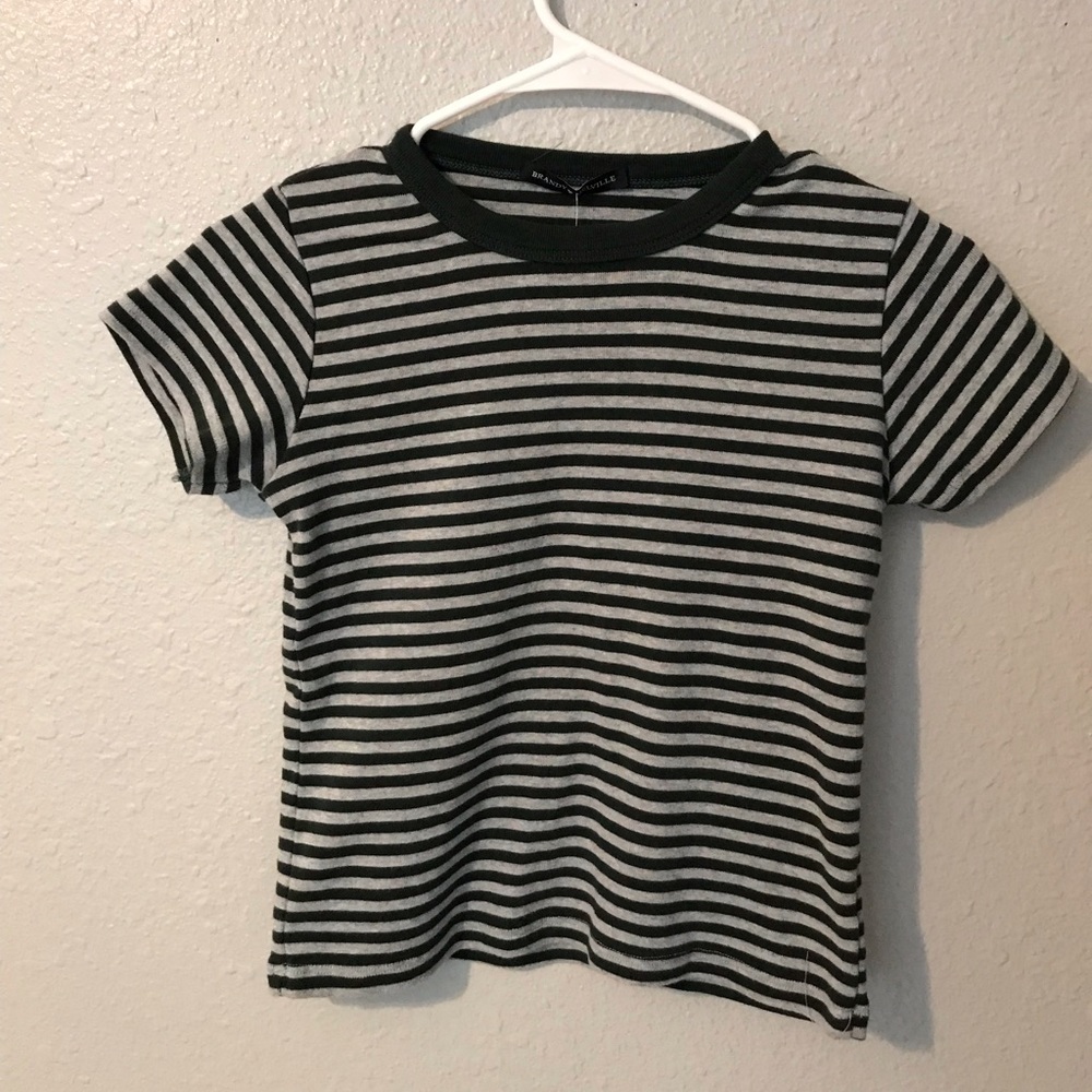 NWT Brandy Melville green/grey stripe shirt
